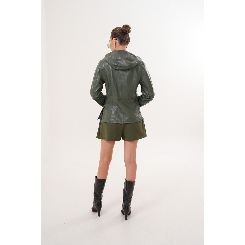 The Avelyn Reversible Olive Green Leather Women Jacket
