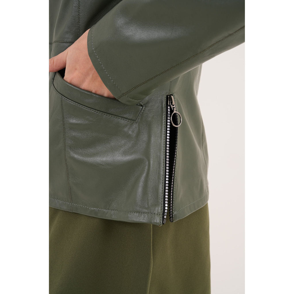 The Avelyn Reversible Olive Green Leather Women Jacket