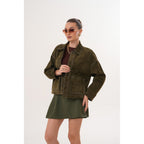 The Solviera Reversible Olive Suede Leather Jacket