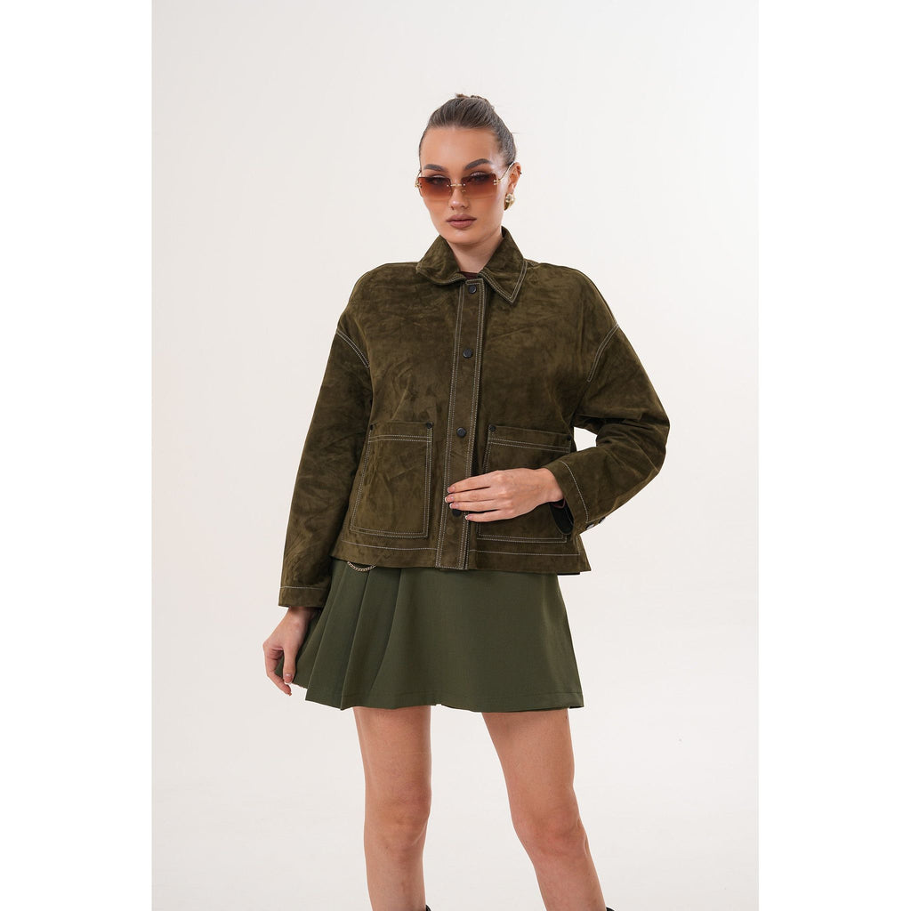 The Solviera Reversible Olive Suede Leather Jacket