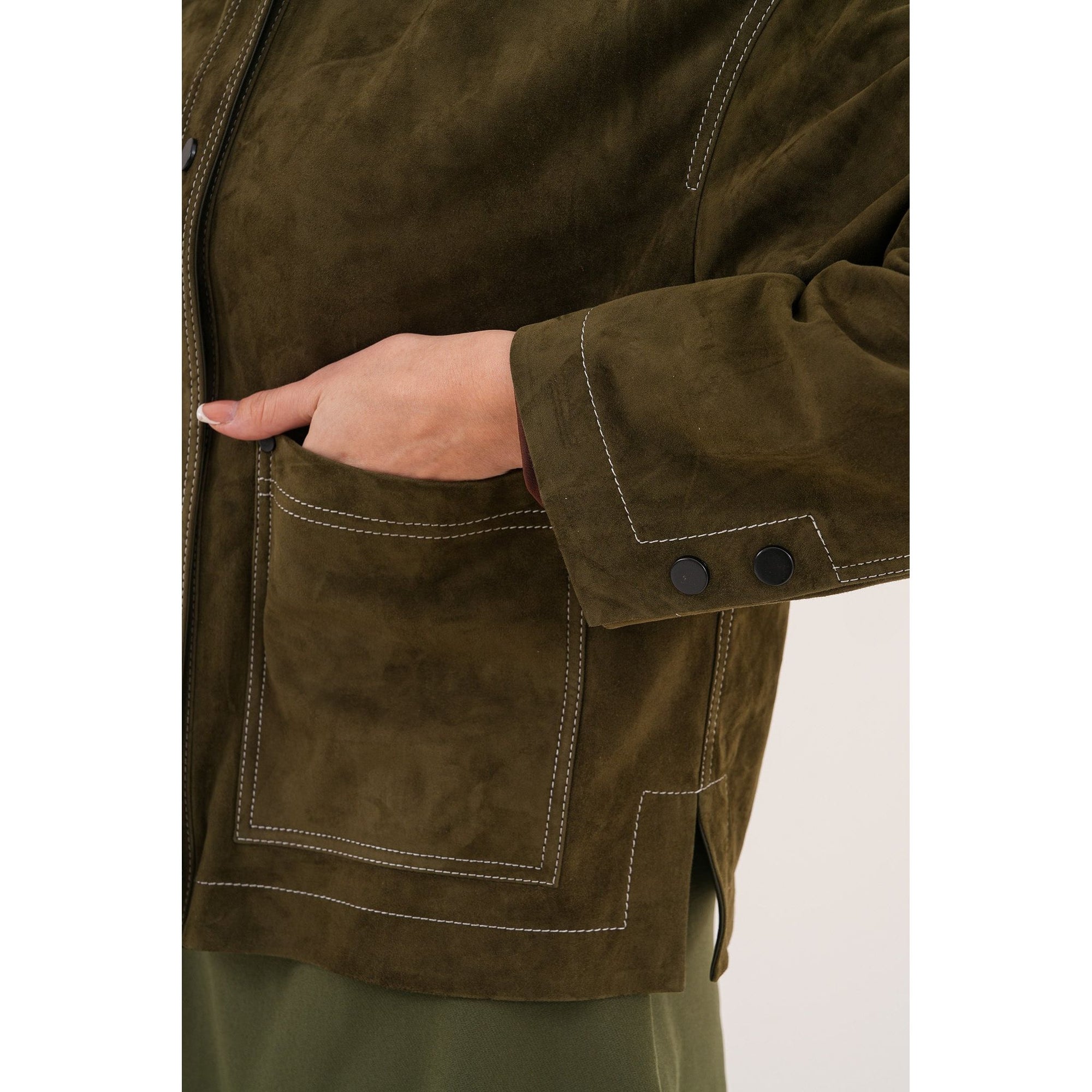 The Solviera Reversible Olive Suede Leather Jacket