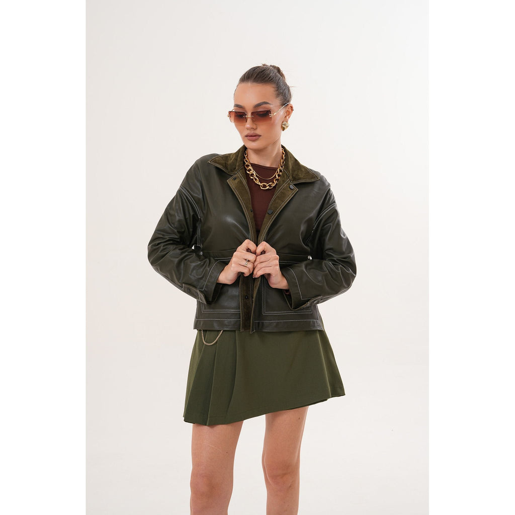 The Solviera Reversible Olive Suede Leather Jacket
