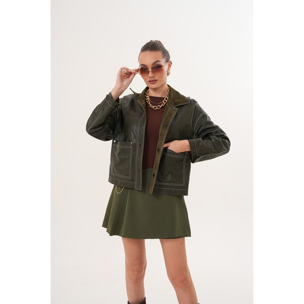 The Solviera Reversible Olive Suede Leather Jacket