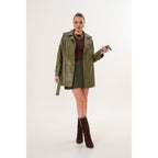 The Caelith Olive Green Leather Women Trench Jacket