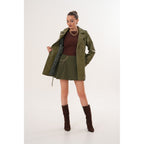The Caelith Olive Green Leather Women Trench Jacket