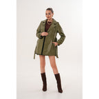 The Caelith Olive Green Leather Women Trench Jacket