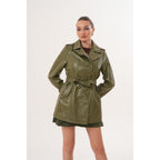 The Caelith Olive Green Leather Women Trench Jacket