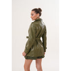 The Caelith Olive Green Leather Women Trench Jacket
