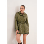 The Caelith Olive Green Leather Women Trench Jacket