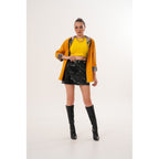 The Nyxara Reversible Hooded Mustard Yellow Leather Jacket