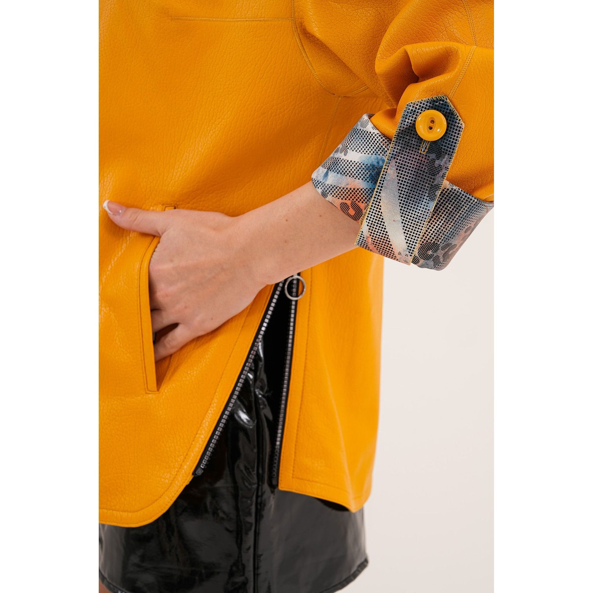 The Nyxara Reversible Hooded Mustard Yellow Leather Jacket