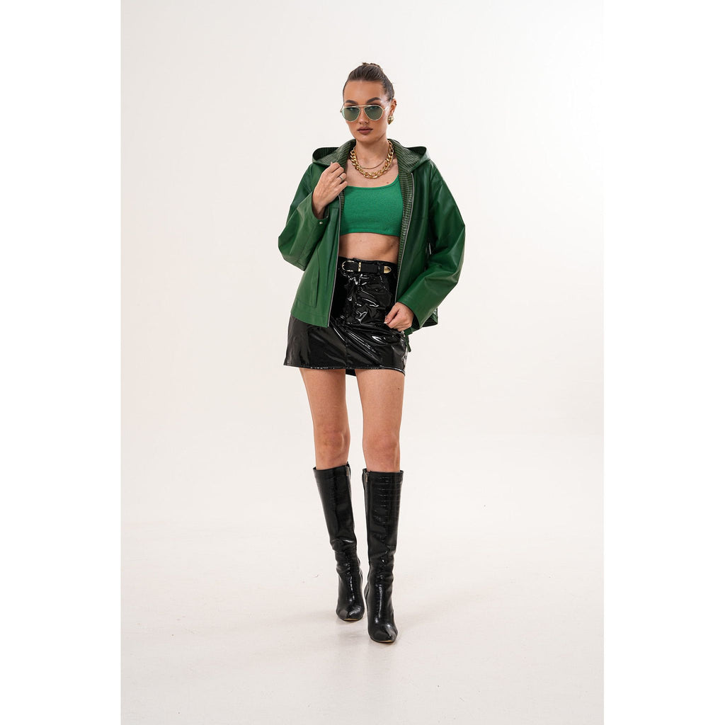 The Calyra Reversible Leather Women Jacket – Emerald Green