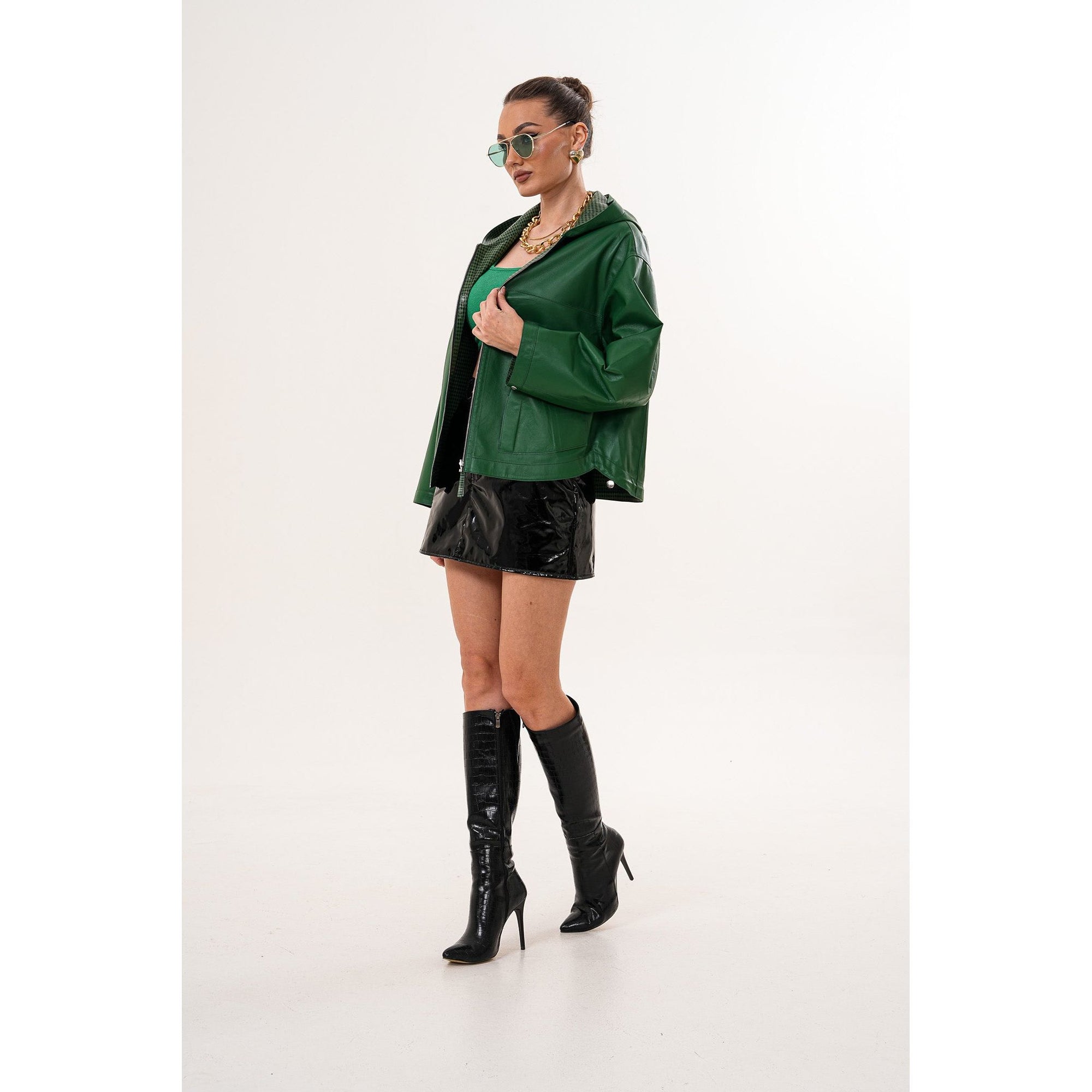 The Calyra Reversible Leather Women Jacket – Emerald Green
