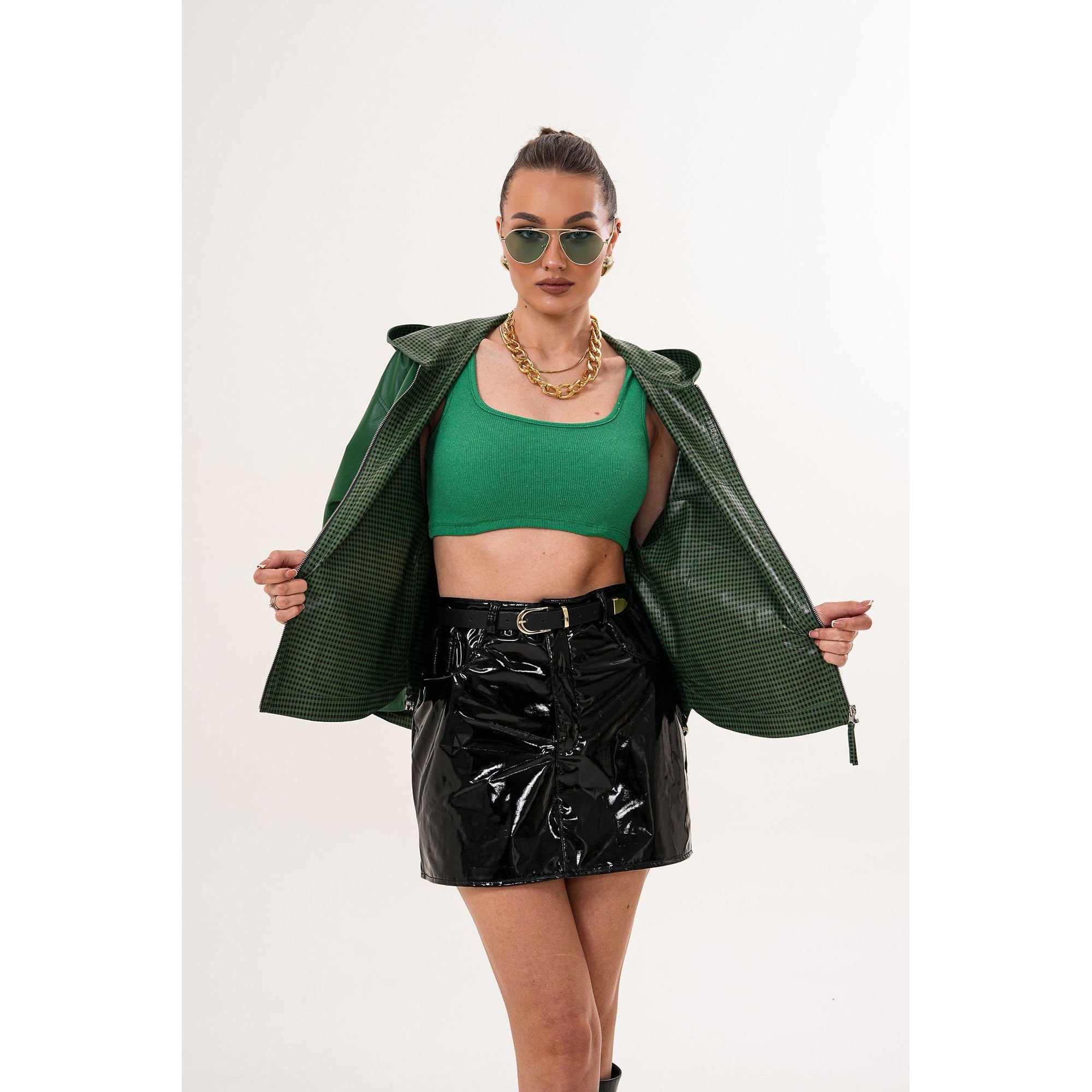 The Calyra Reversible Leather Women Jacket – Emerald Green