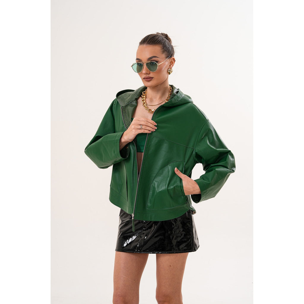 The Calyra Reversible Leather Women Jacket – Emerald Green