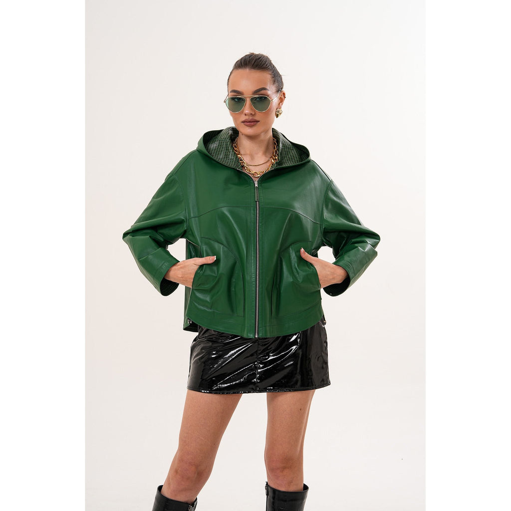 The Calyra Reversible Leather Women Jacket – Emerald Green