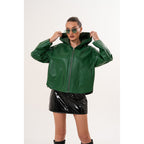 The Calyra Reversible Leather Women Jacket – Emerald Green
