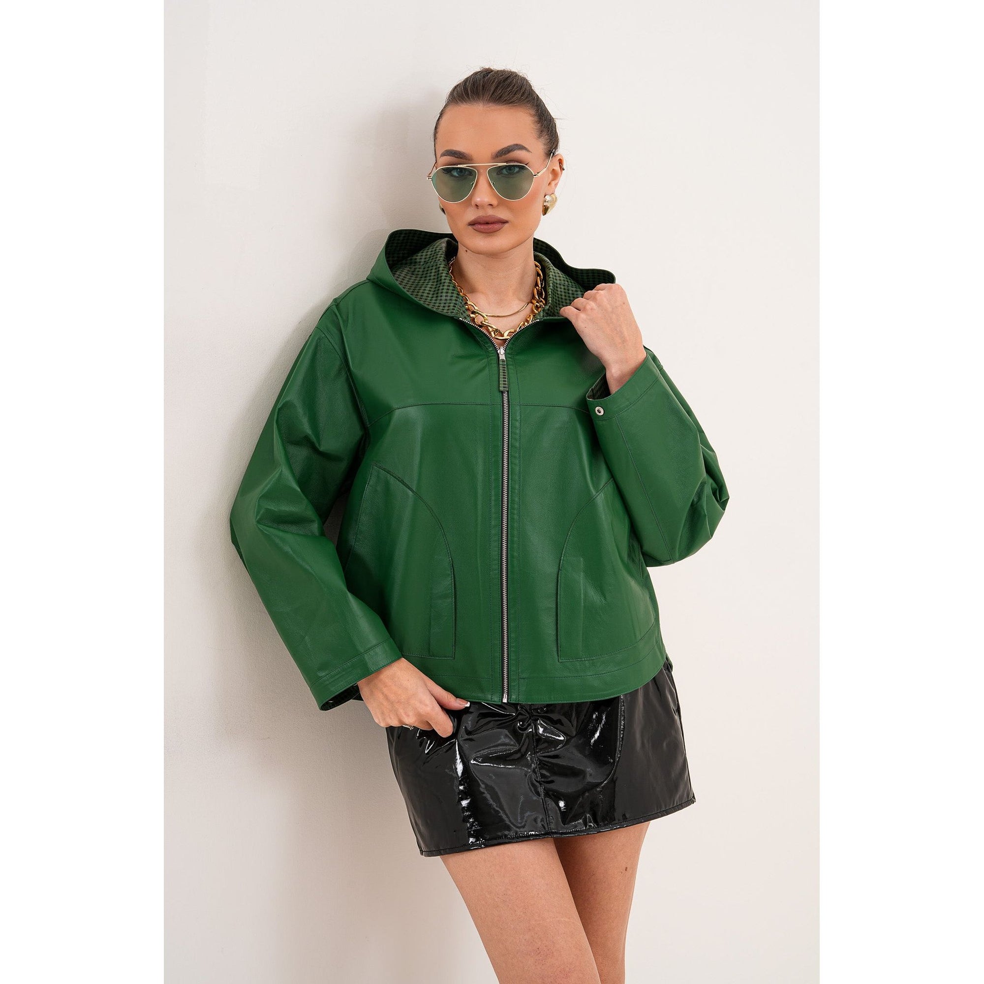 The Calyra Reversible Leather Women Jacket – Emerald Green