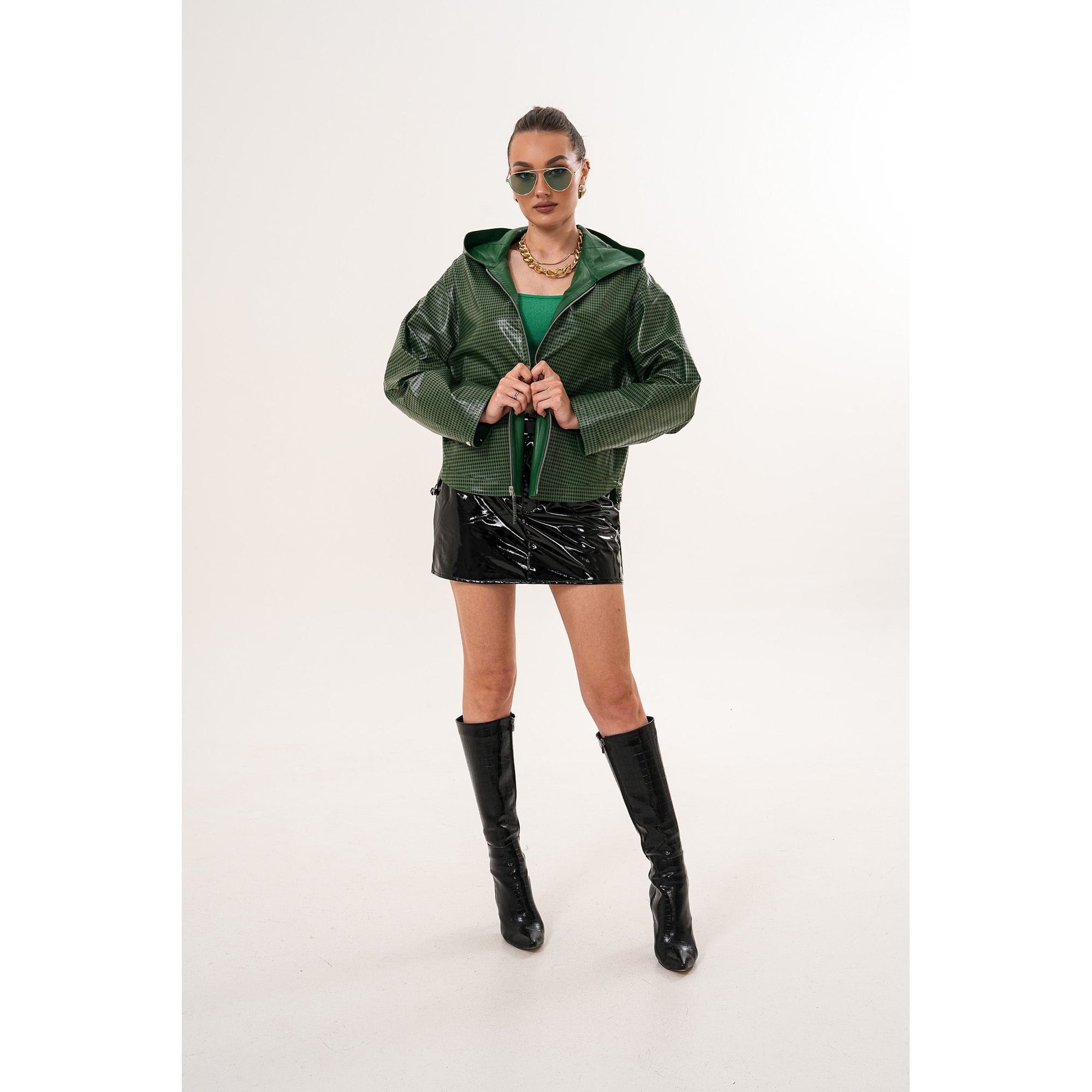 The Calyra Reversible Leather Women Jacket – Emerald Green
