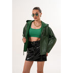 The Calyra Reversible Leather Women Jacket – Emerald Green