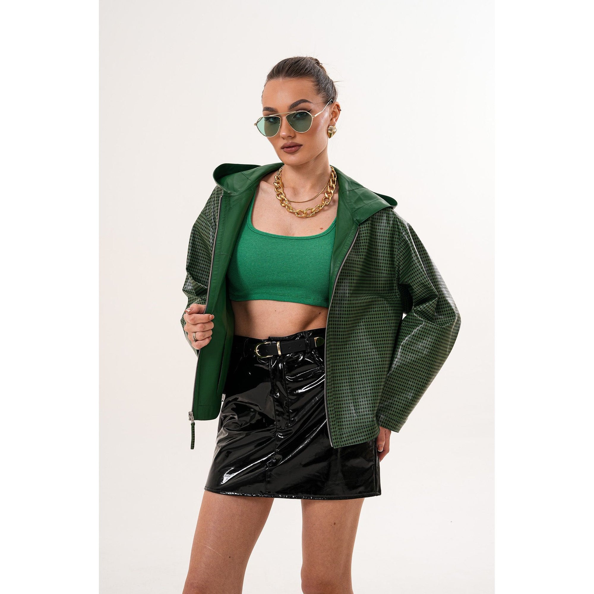 The Calyra Reversible Leather Women Jacket – Emerald Green
