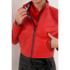 The Elvaris Reversible Red Leather Women Jacket