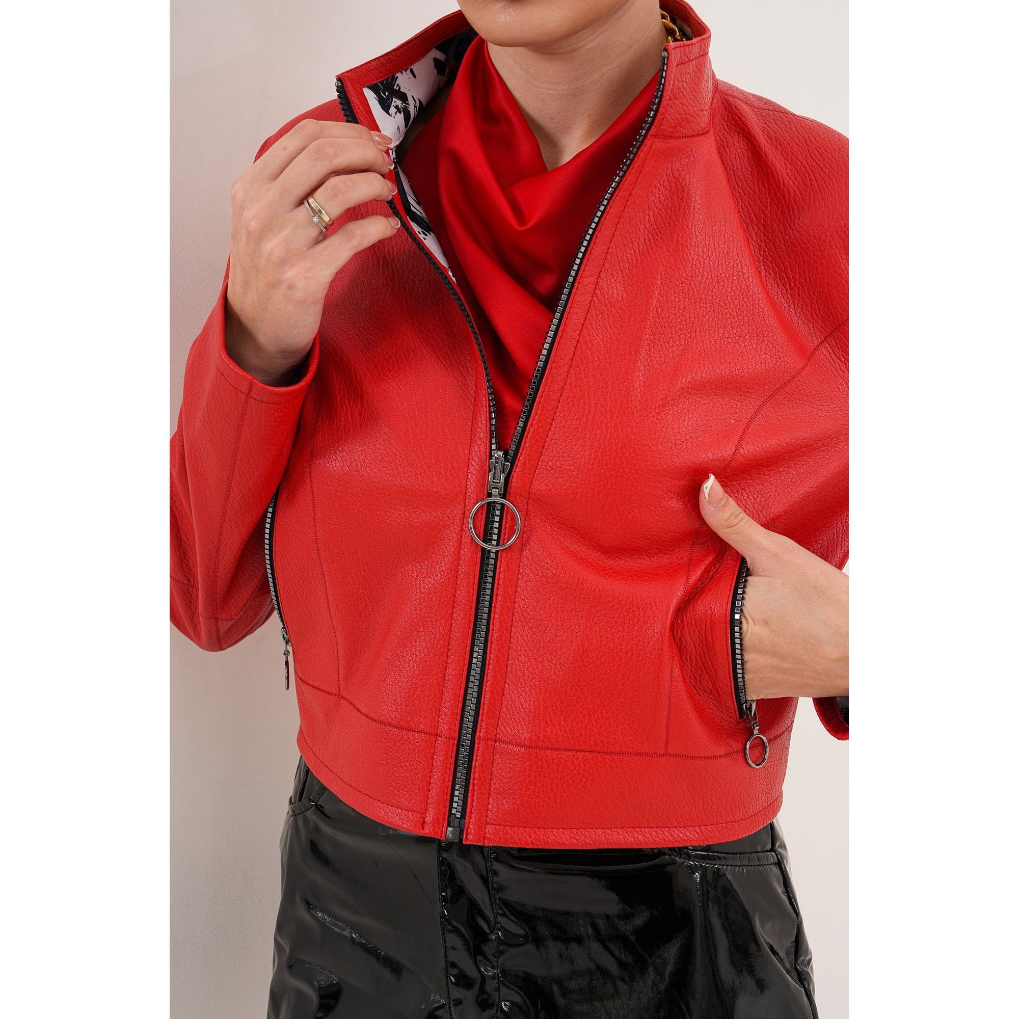 The Elvaris Reversible Red Leather Women Jacket