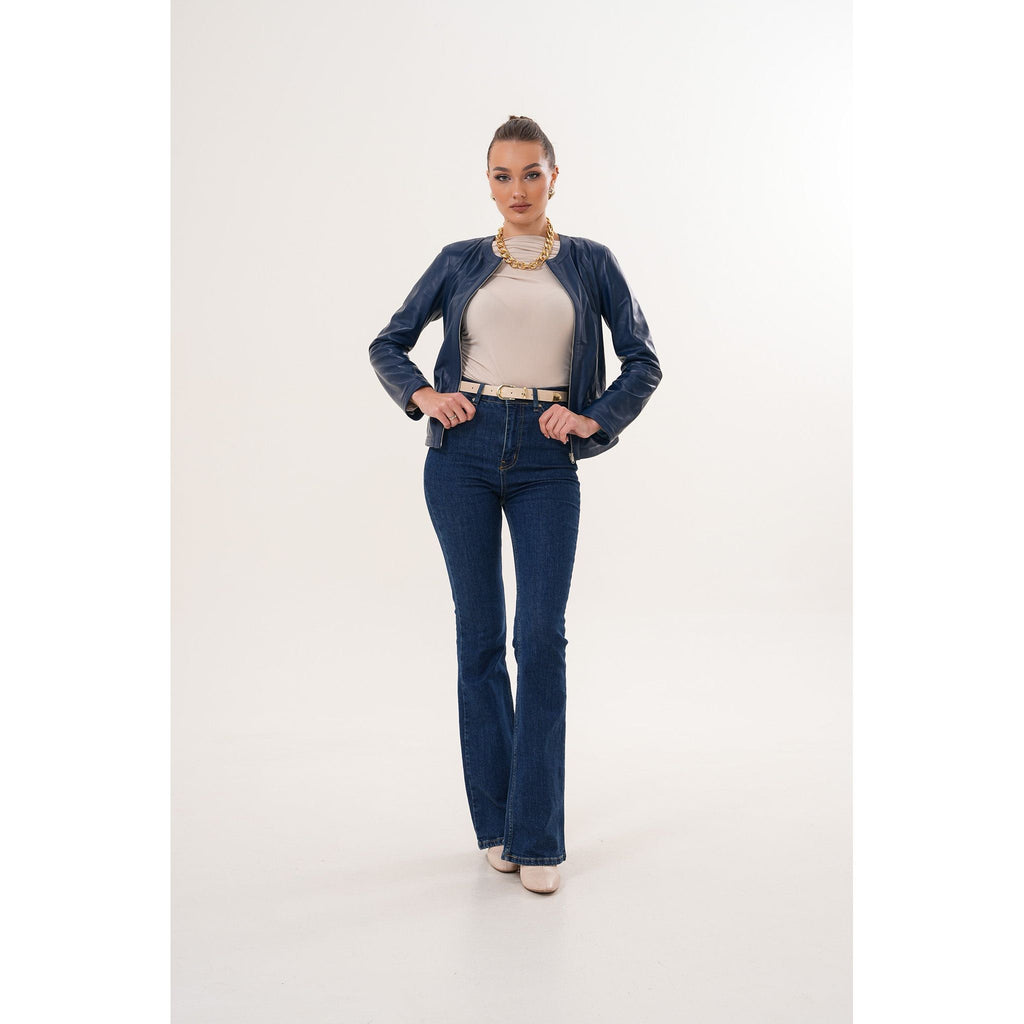 The Nyvessa Reversible Navy Blue Leather Women Jacket