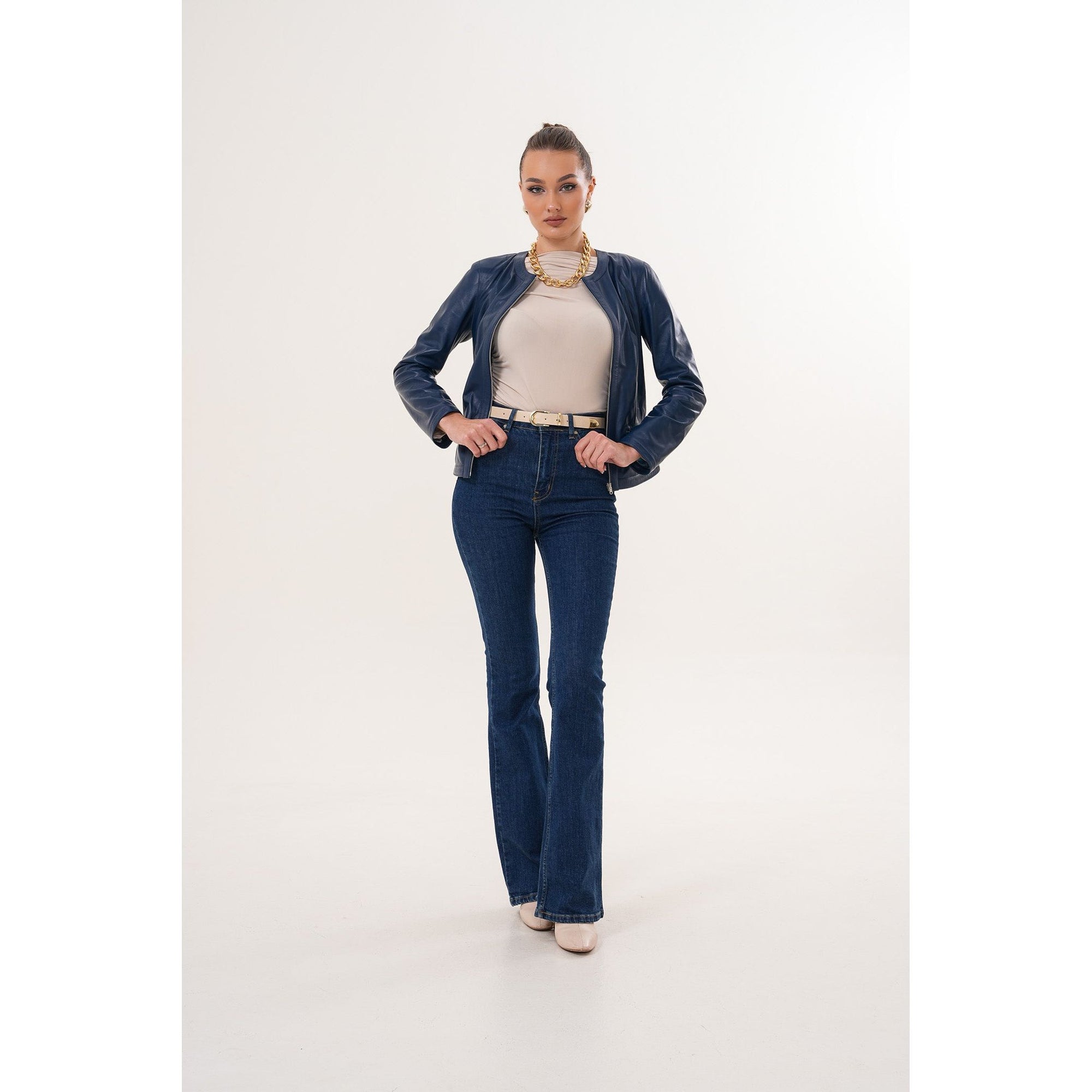 The Nyvessa Reversible Navy Blue Leather Women Jacket
