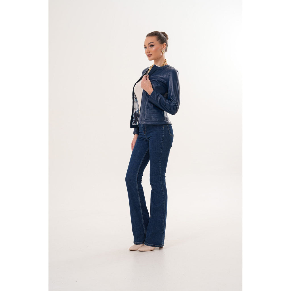 The Nyvessa Reversible Navy Blue Leather Women Jacket