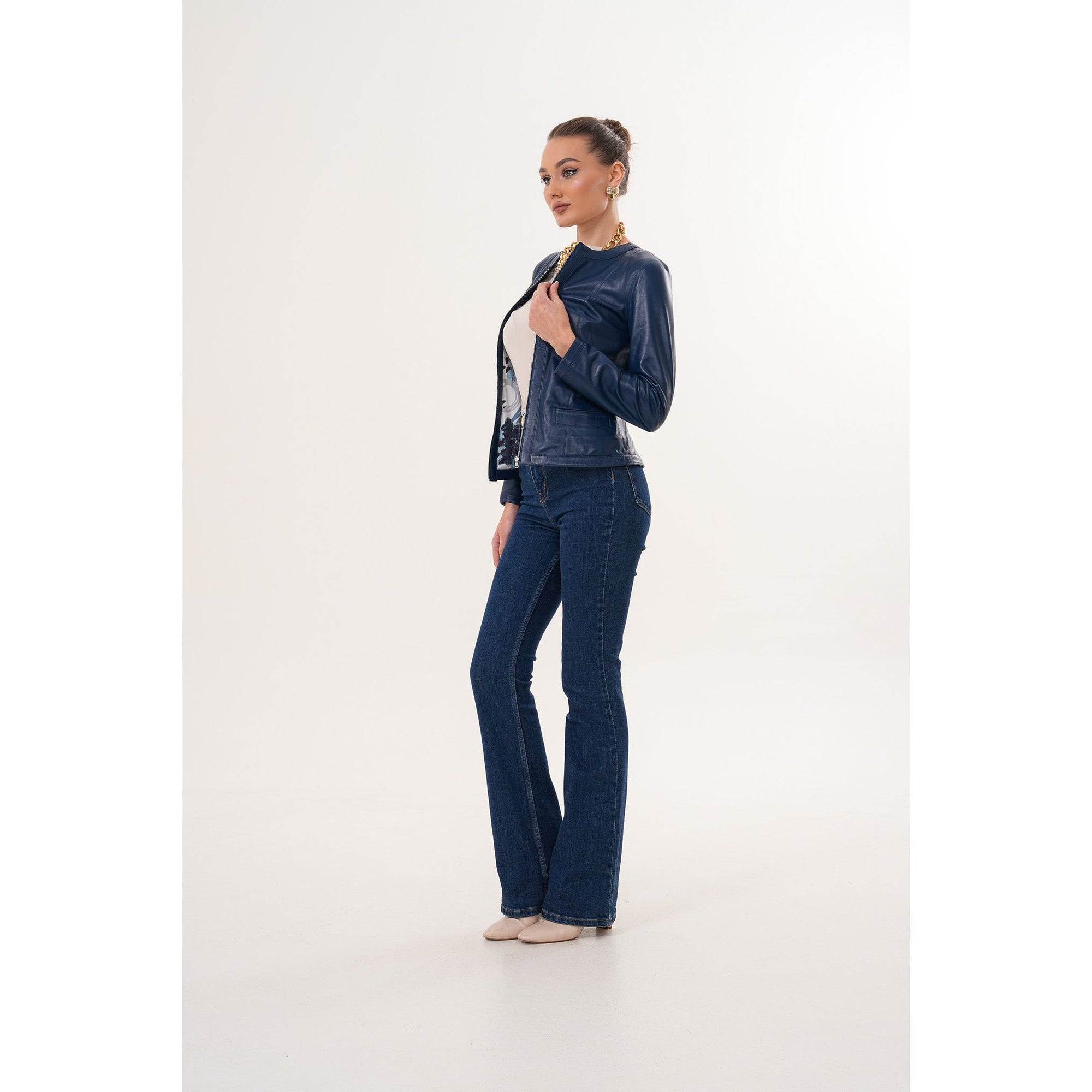 The Nyvessa Reversible Navy Blue Leather Women Jacket