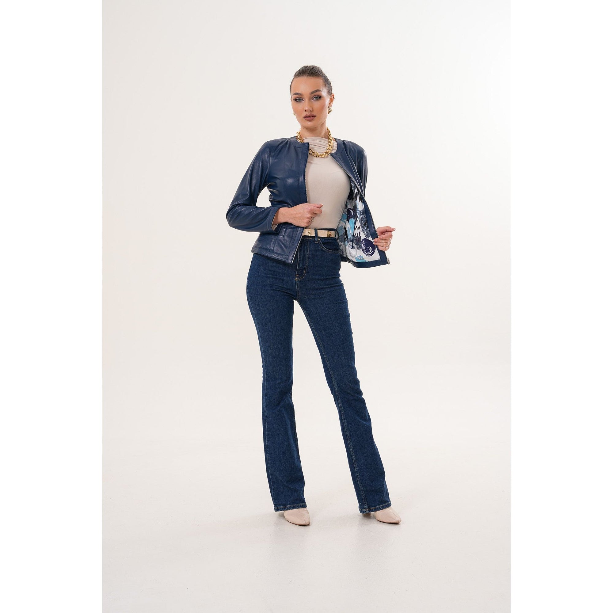 The Nyvessa Reversible Navy Blue Leather Women Jacket