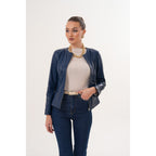 The Nyvessa Reversible Navy Blue Leather Women Jacket
