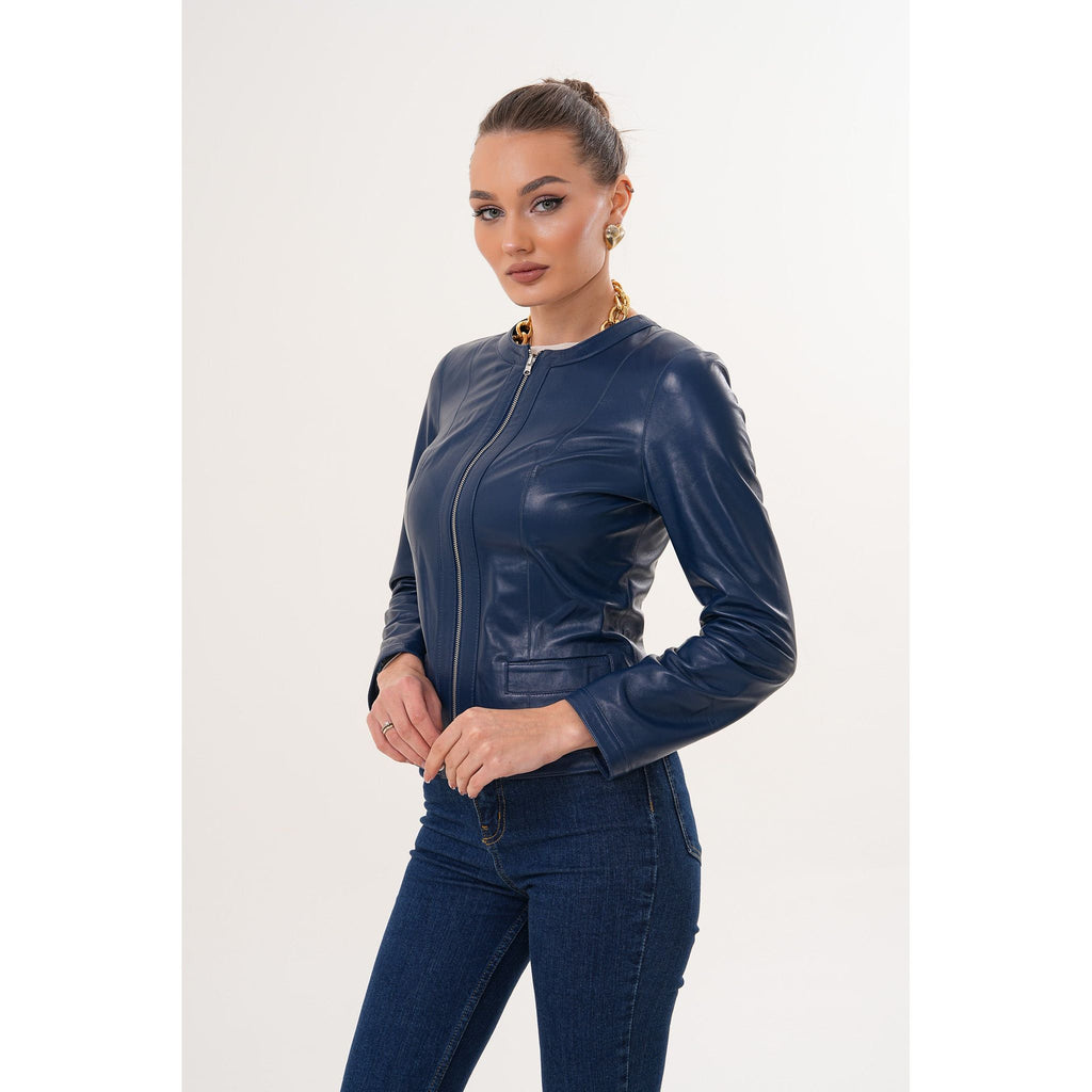 The Nyvessa Reversible Navy Blue Leather Women Jacket