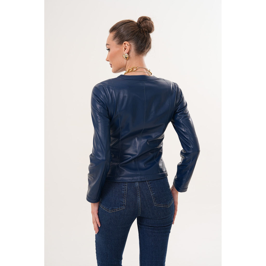 The Nyvessa Reversible Navy Blue Leather Women Jacket