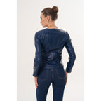 The Nyvessa Reversible Navy Blue Leather Women Jacket