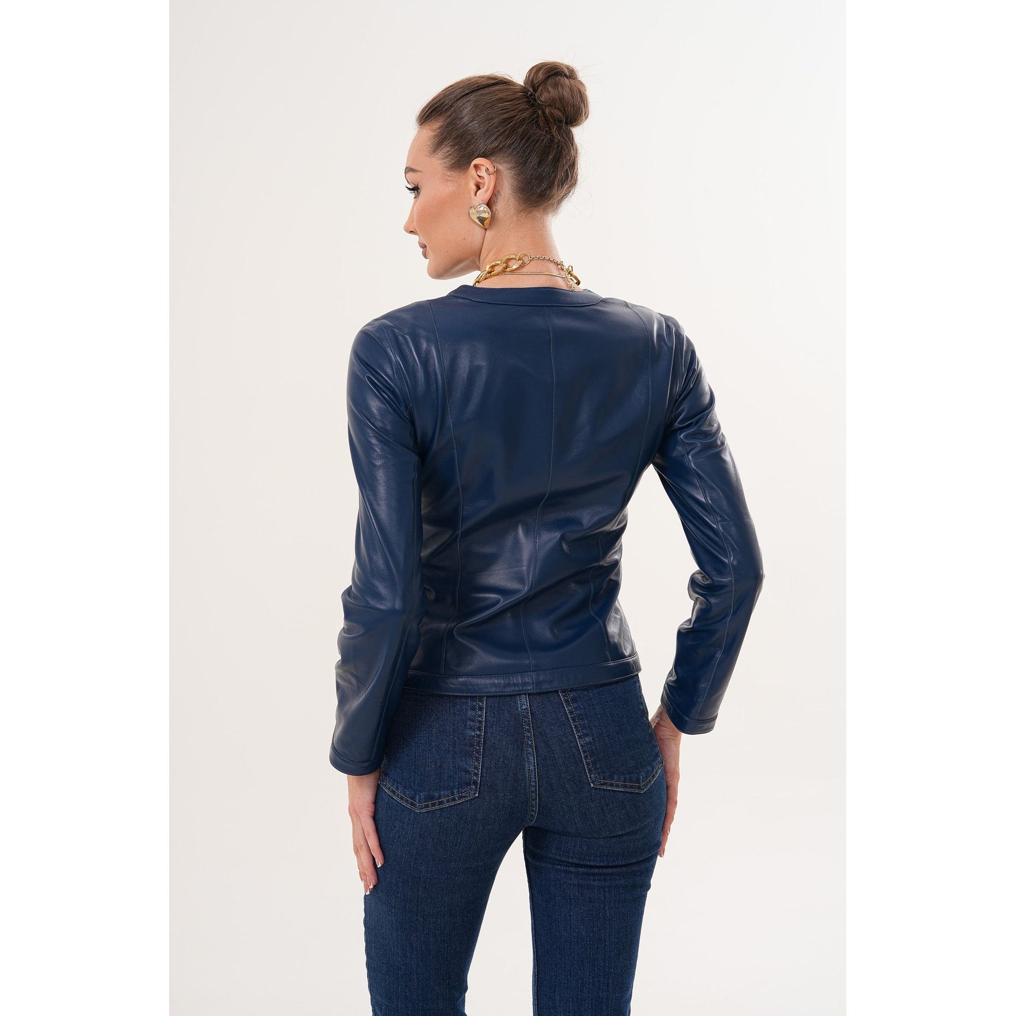 The Nyvessa Reversible Navy Blue Leather Women Jacket
