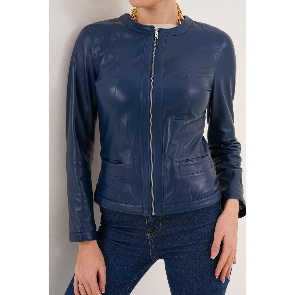 The Nyvessa Reversible Navy Blue Leather Women Jacket