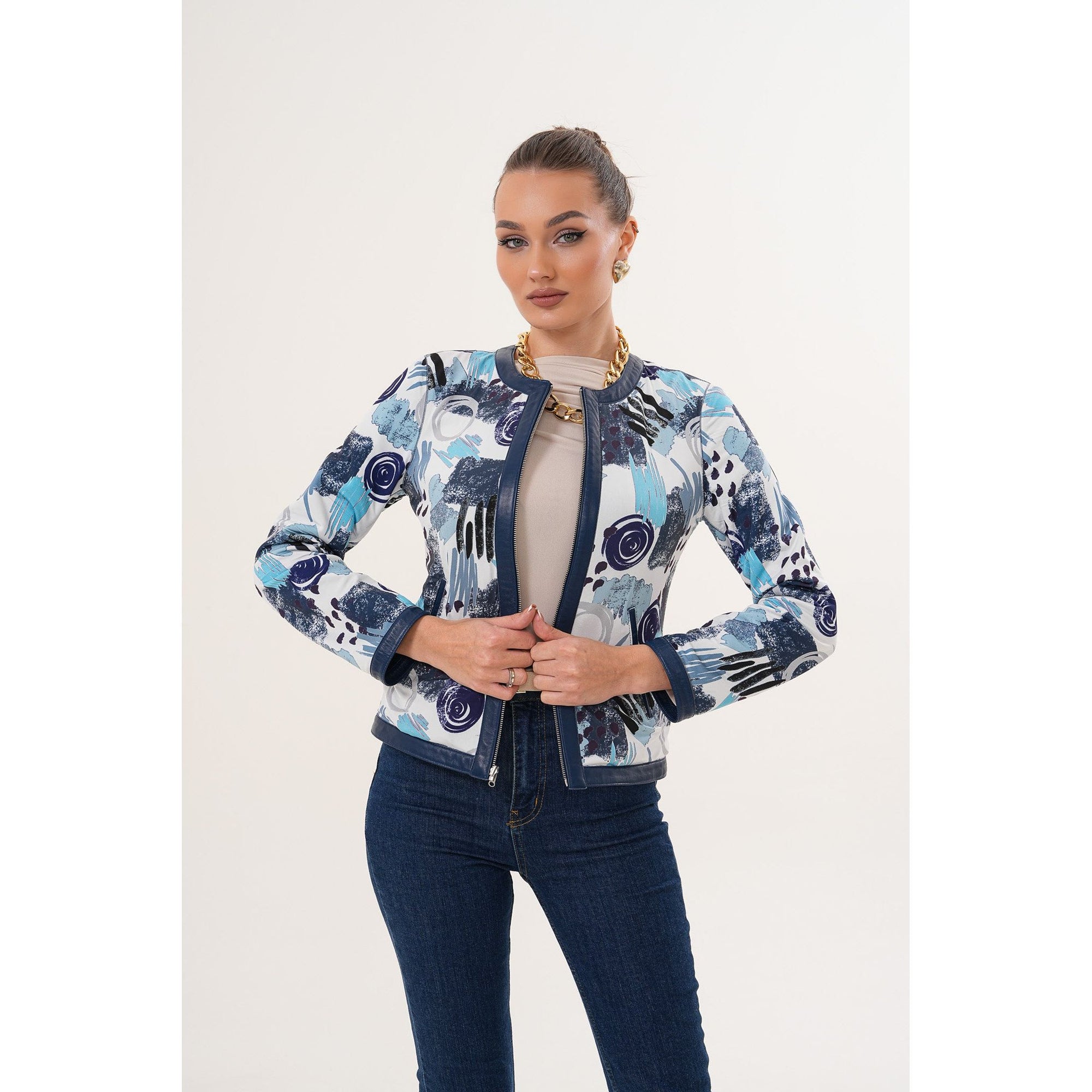 The Nyvessa Reversible Navy Blue Leather Women Jacket