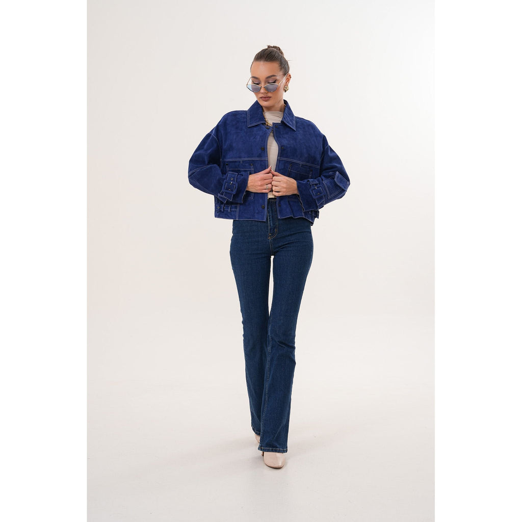The Velmira Reversible Navy Blue Suede Leather Jacket