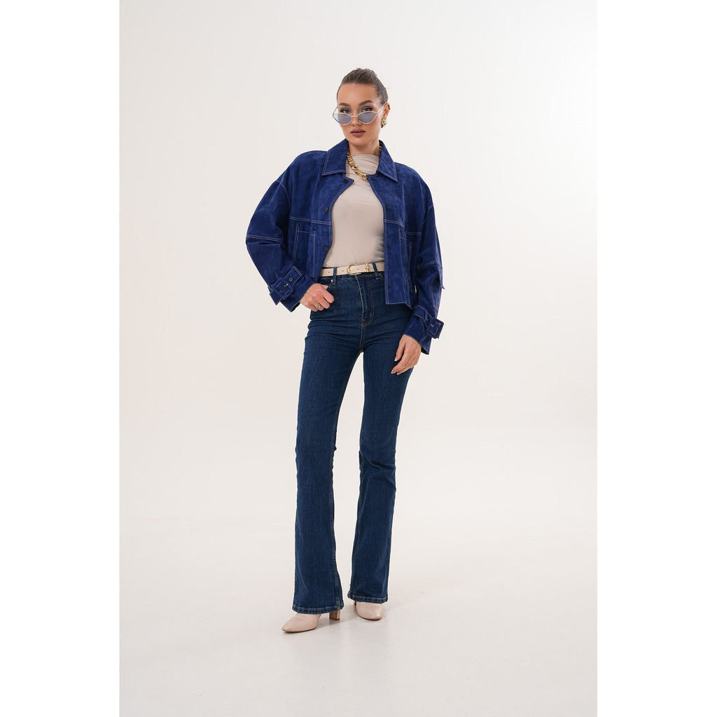 The Velmira Reversible Navy Blue Suede Leather Jacket