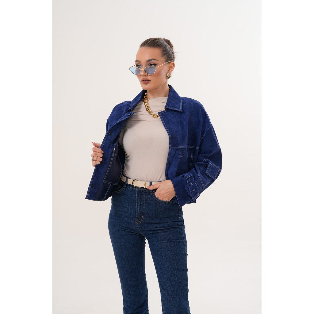 The Velmira Reversible Navy Blue Suede Leather Jacket