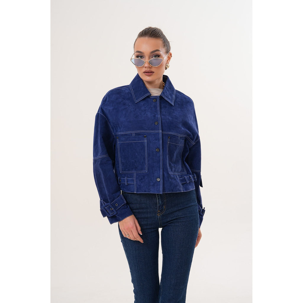 The Velmira Reversible Navy Blue Suede Leather Jacket