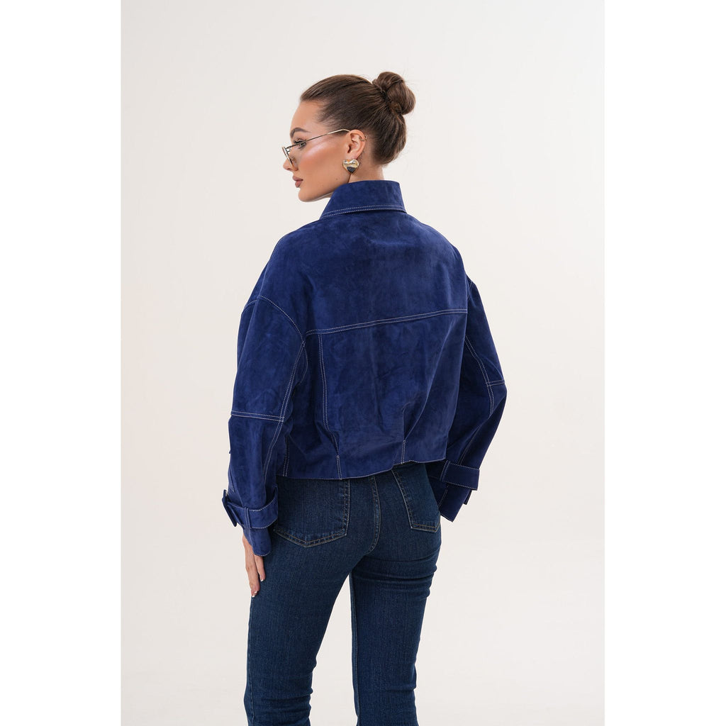 The Velmira Reversible Navy Blue Suede Leather Jacket
