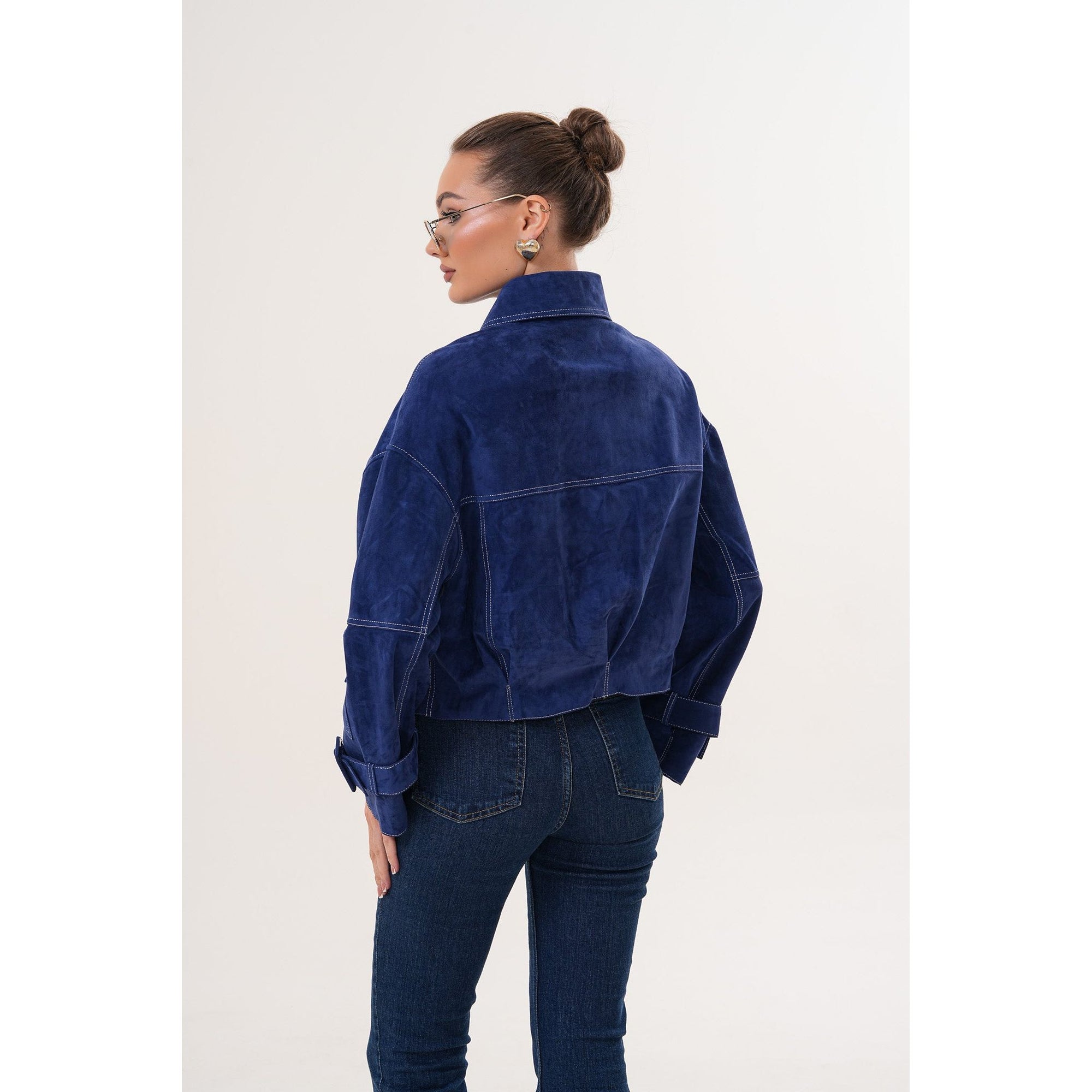 The Velmira Reversible Navy Blue Suede Leather Jacket