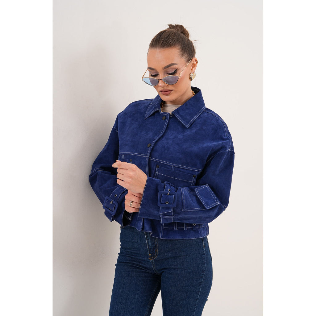 The Velmira Reversible Navy Blue Suede Leather Jacket