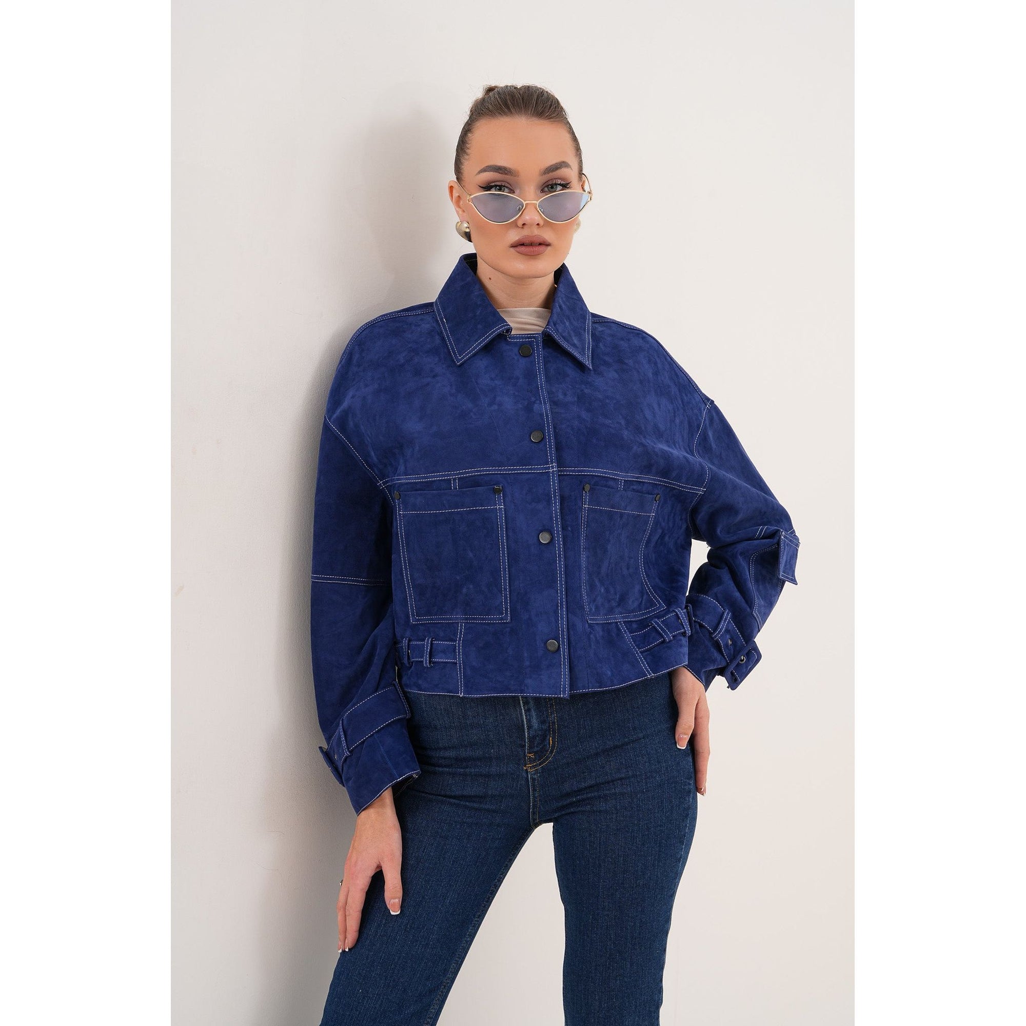 The Velmira Reversible Navy Blue Suede Leather Jacket