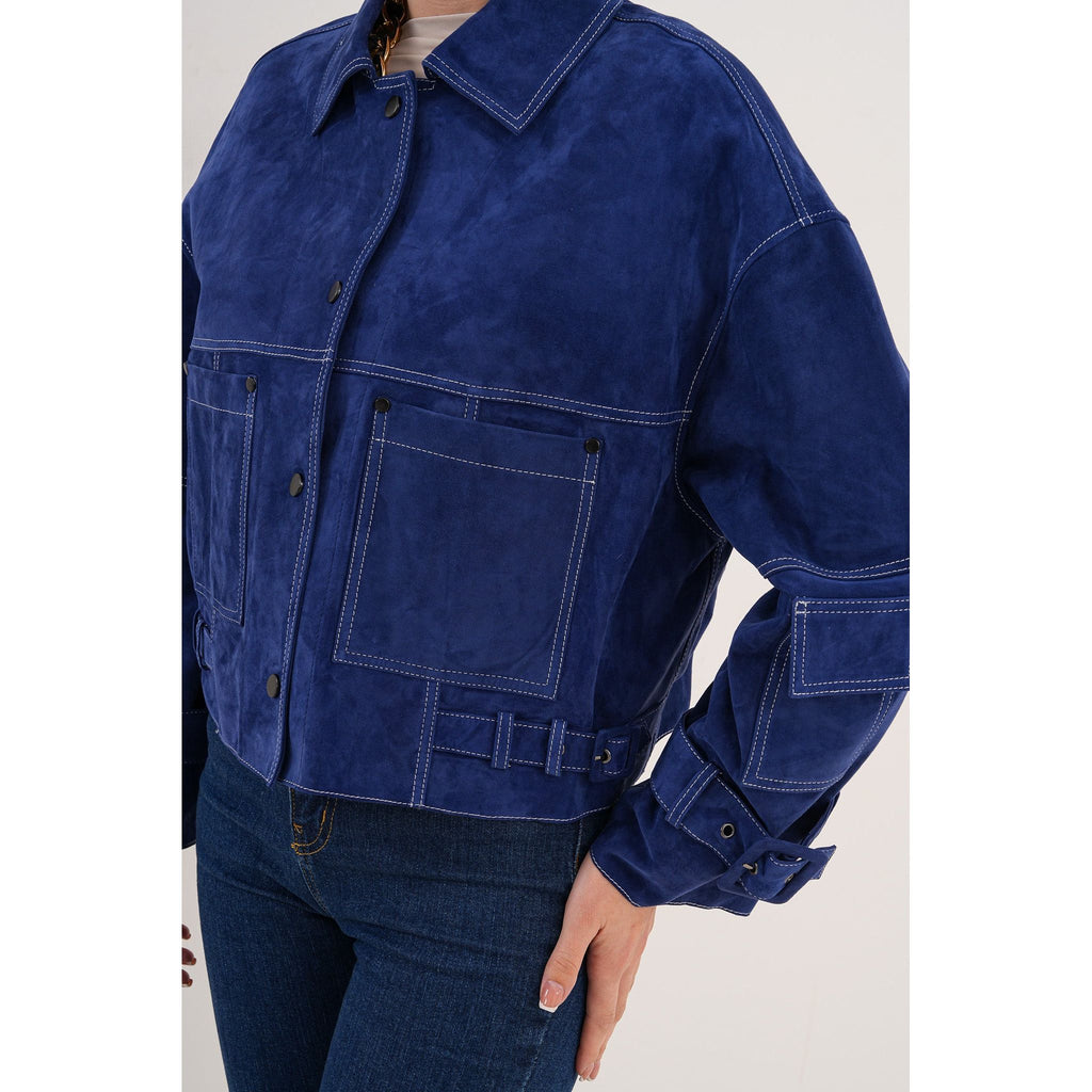 The Velmira Reversible Navy Blue Suede Leather Jacket