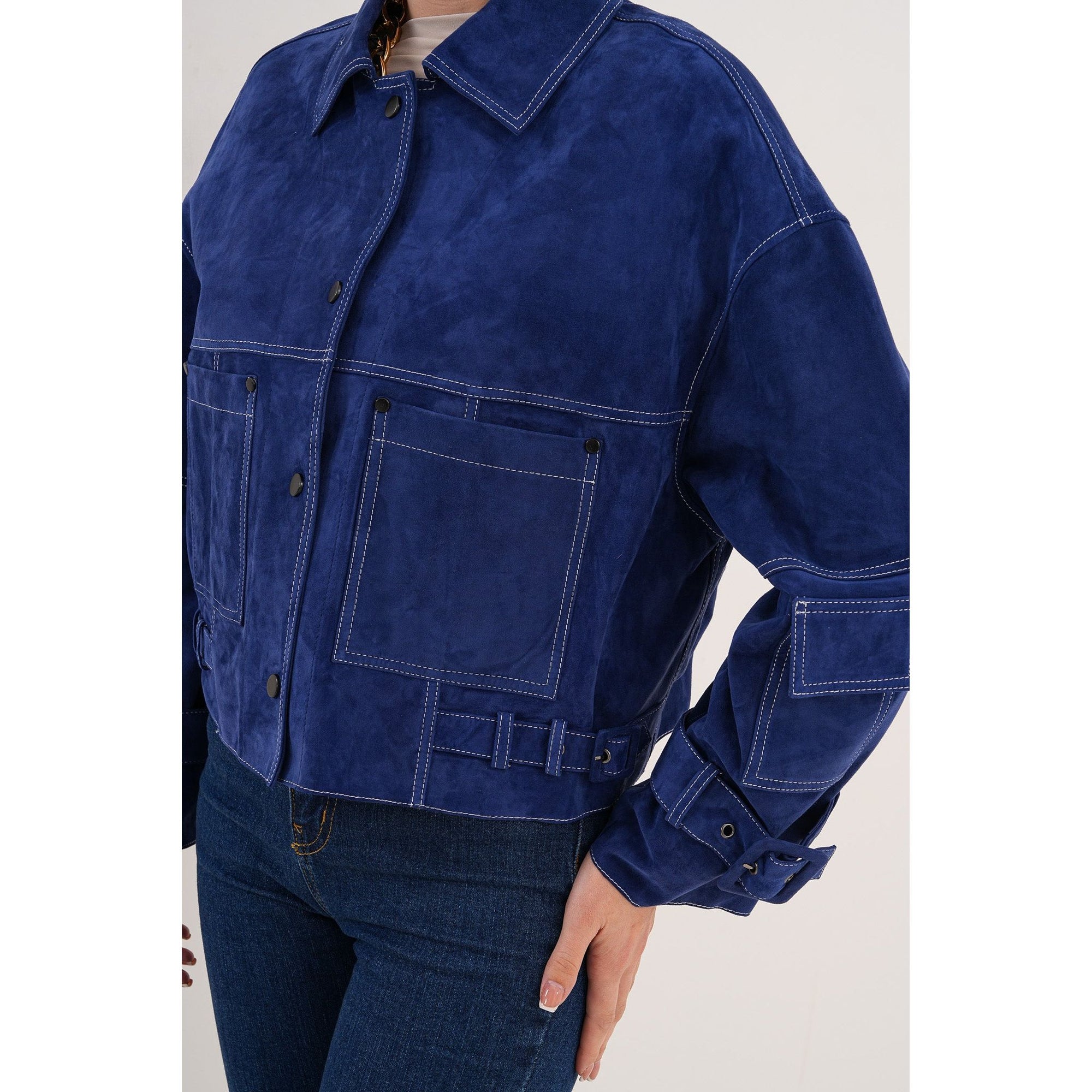 The Velmira Reversible Navy Blue Suede Leather Jacket