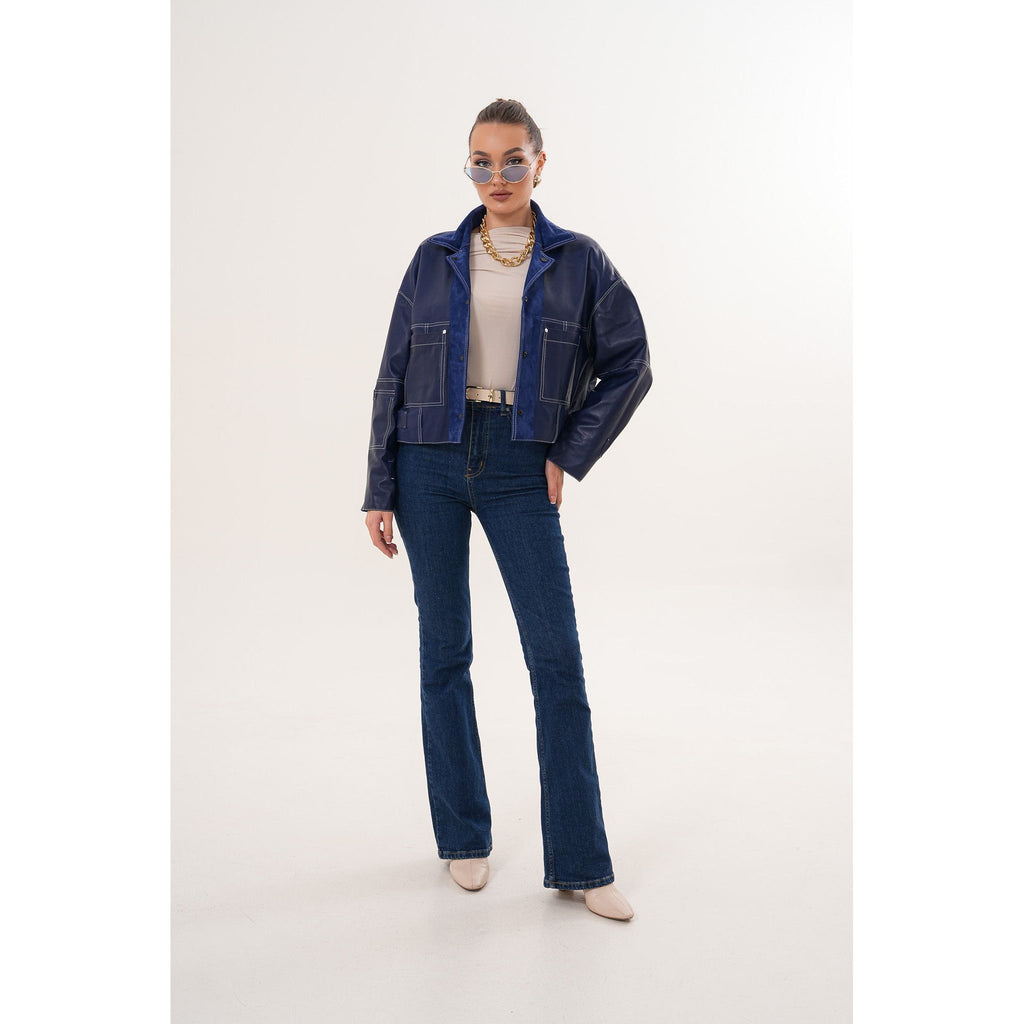 The Velmira Reversible Navy Blue Suede Leather Jacket